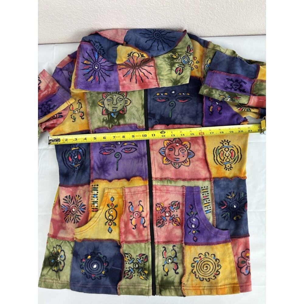 Rising International Patchwork Hoodie Jacket Womens Size L Hippie Boho Tie Dye - Picture 6 of 13